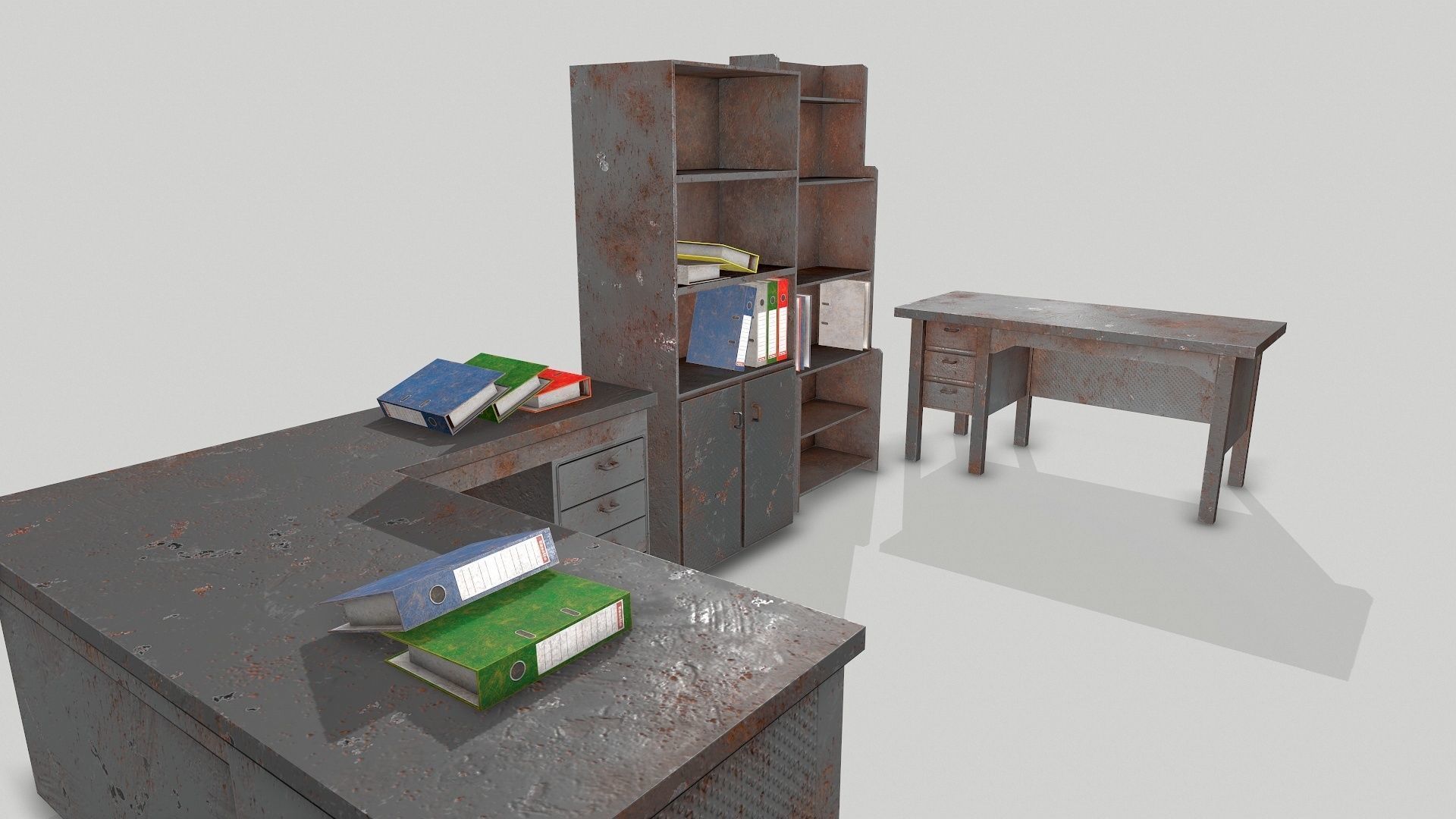 Old Office Desks Cabinets and Folders Low-poly 3D model_10