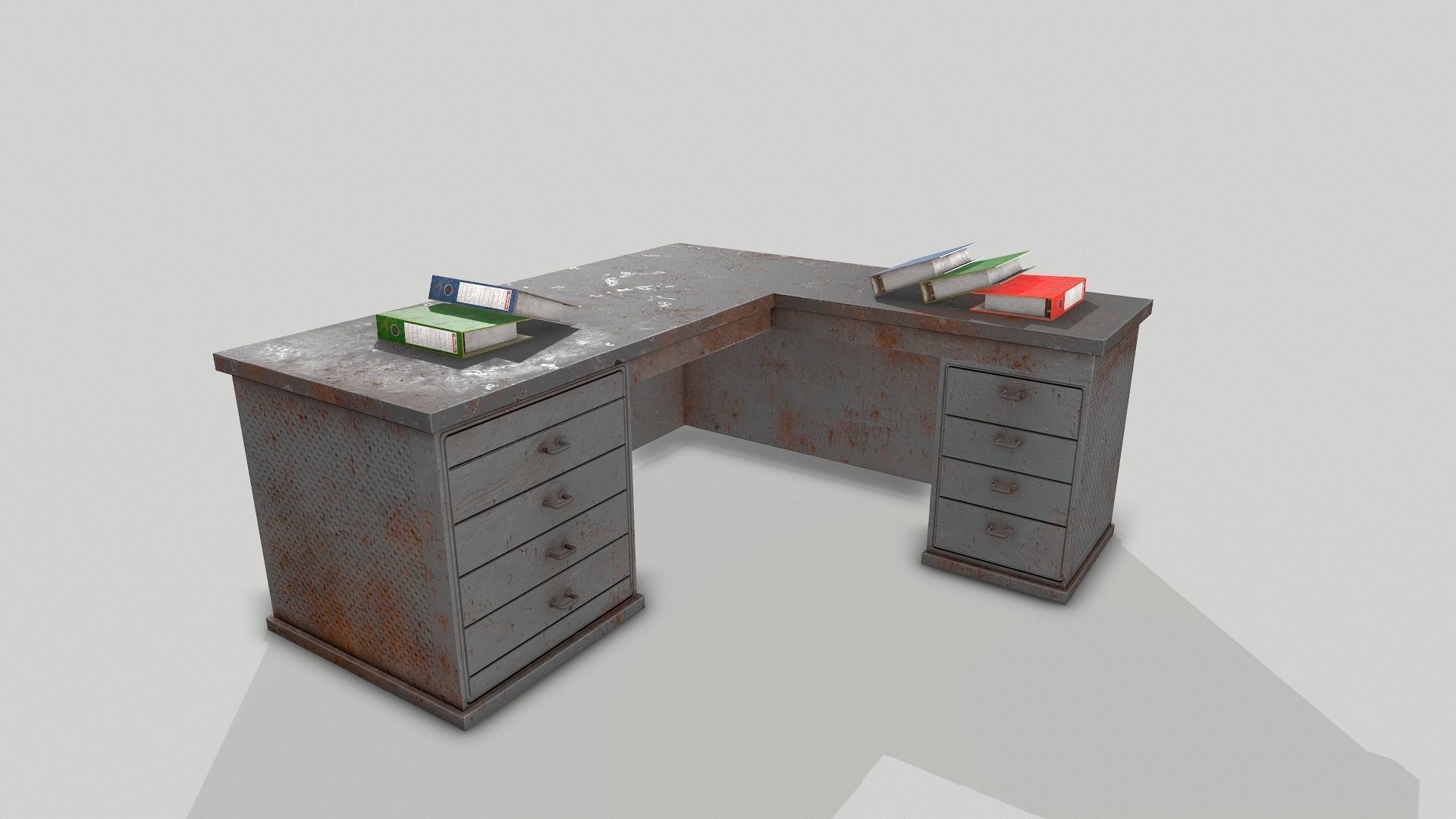 Old Office Desks Cabinets and Folders Low-poly 3D model_2