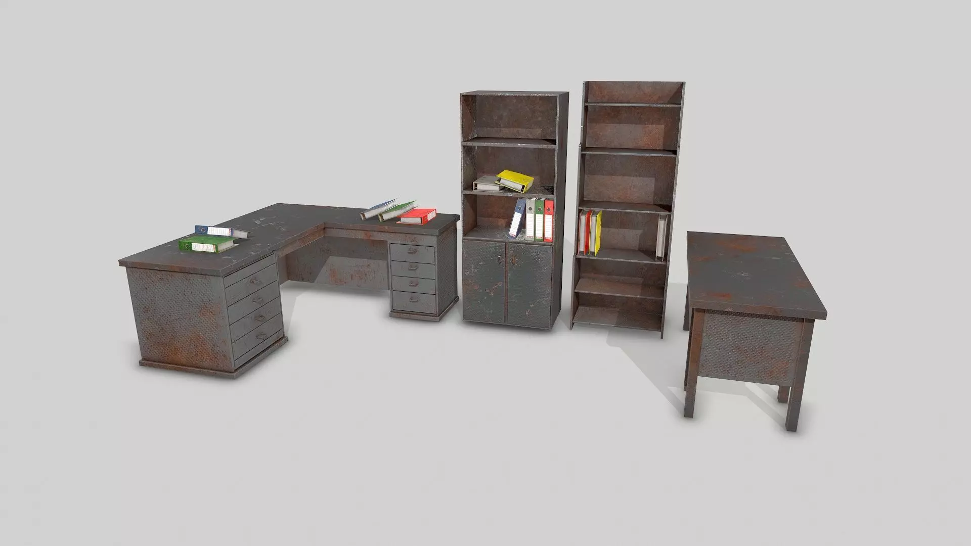 Old Office Desks Cabinets and Folders Low-poly 3D model_0