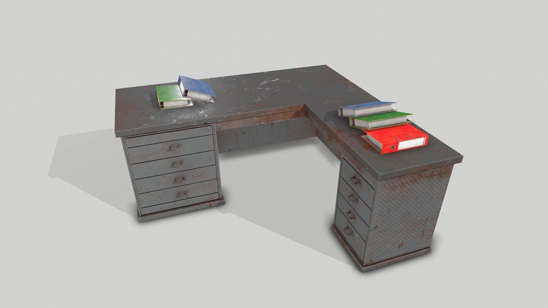 Old Office Desks Cabinets and Folders Low-poly 3D model_3