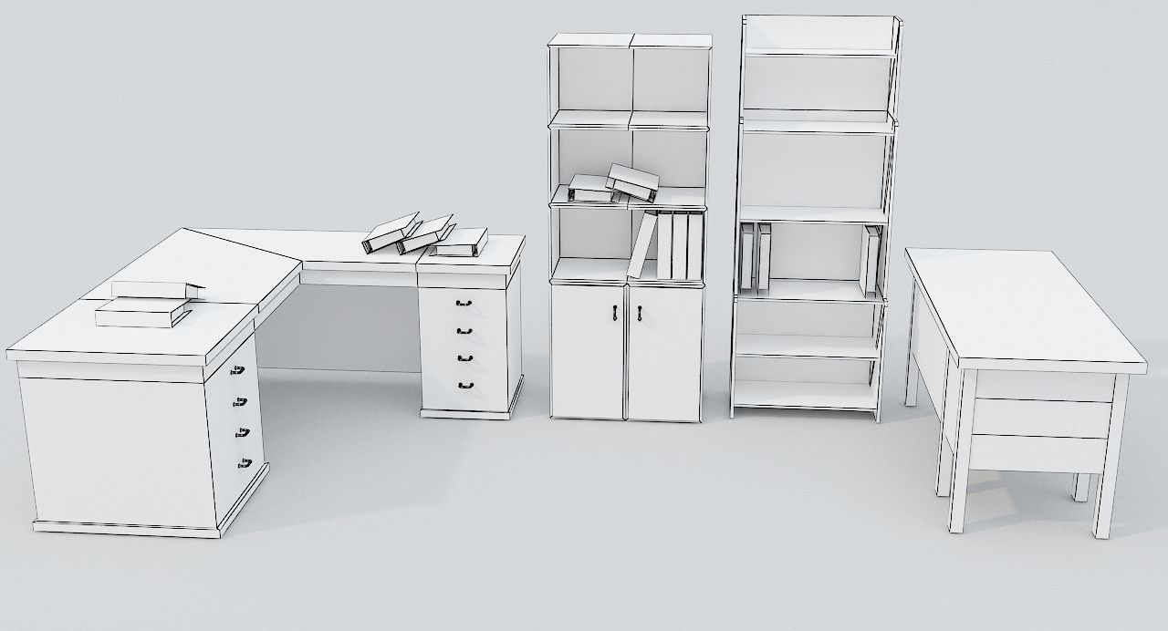 Old Office Desks Cabinets and Folders Low-poly 3D model_13