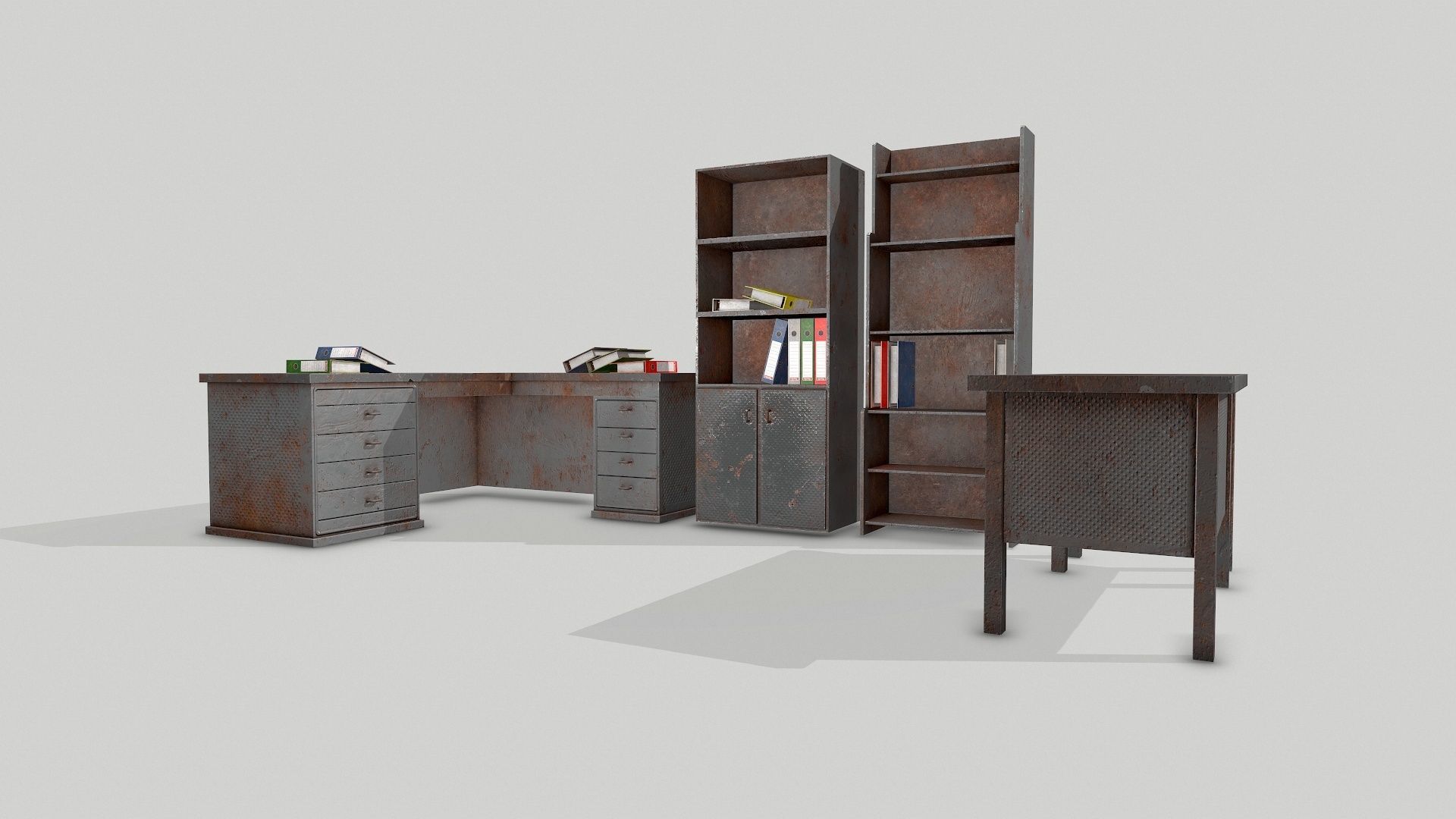 Old Office Desks Cabinets and Folders Low-poly 3D model_11