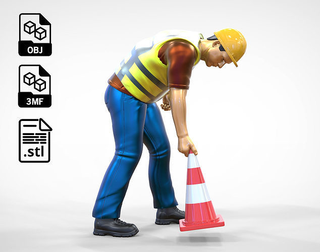 N3 Road Worker Placing Traffic Cone 3D print model