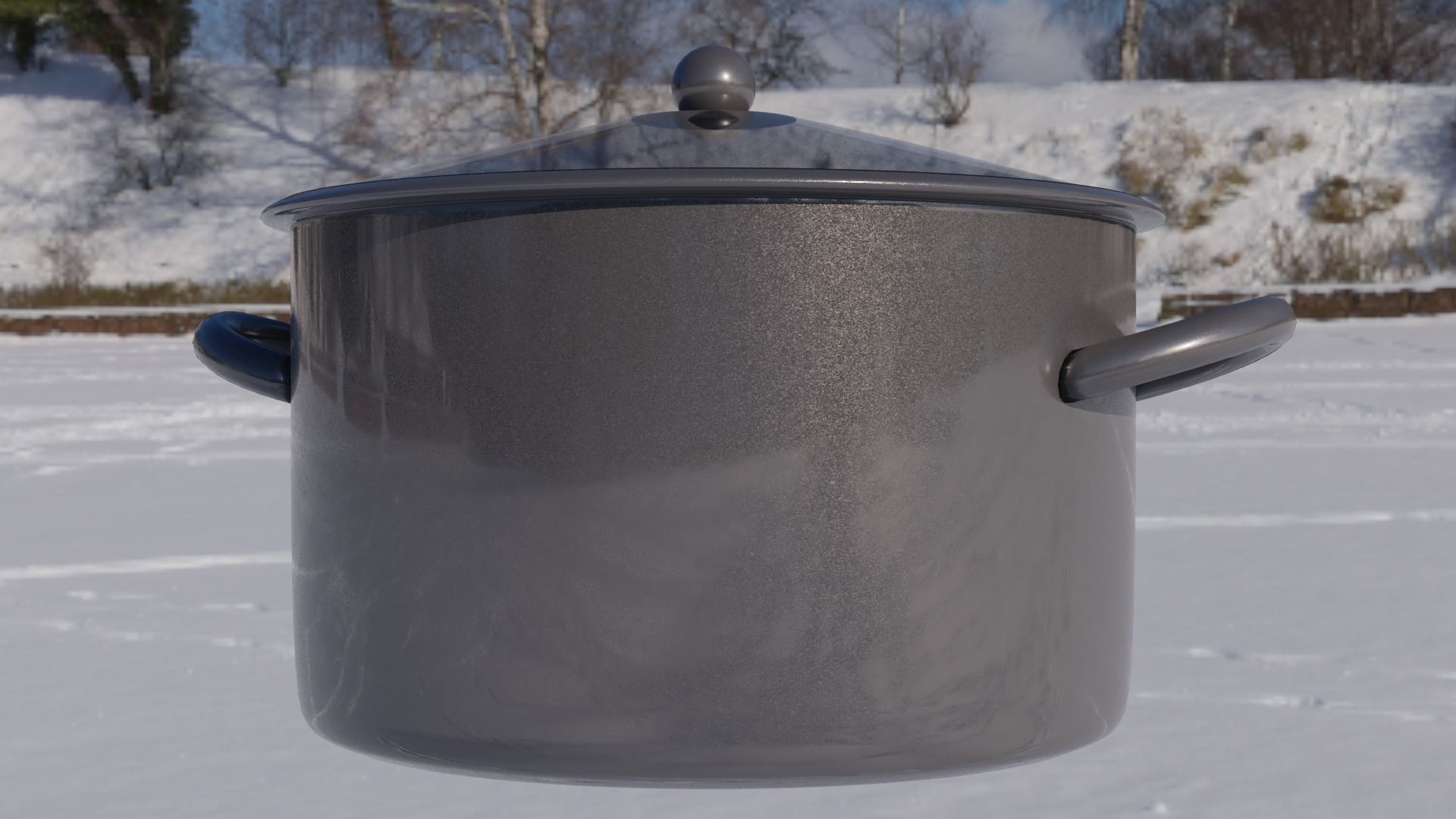 Saucepan pot in snow Free low-poly 3D model_2