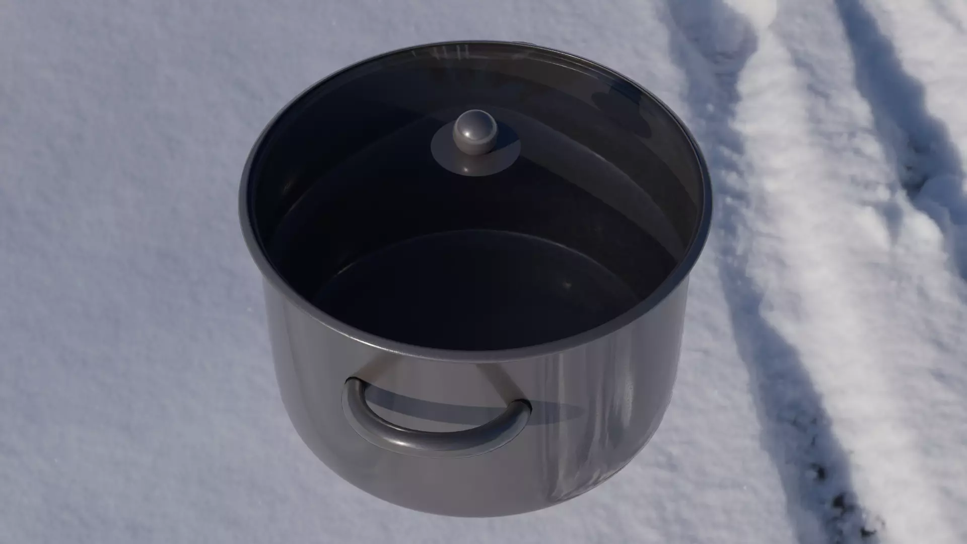 Saucepan pot in snow Free low-poly 3D model_0