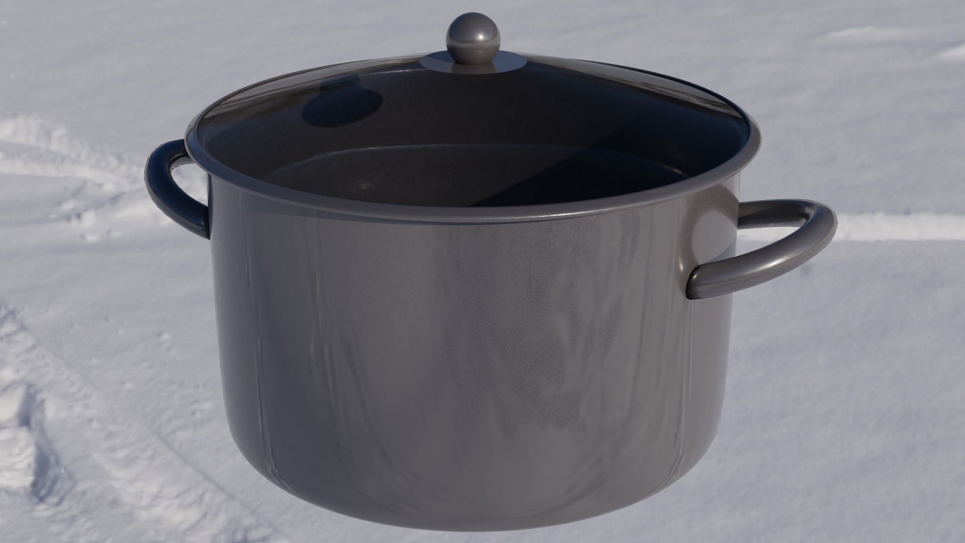 Saucepan pot in snow Free low-poly 3D model_1