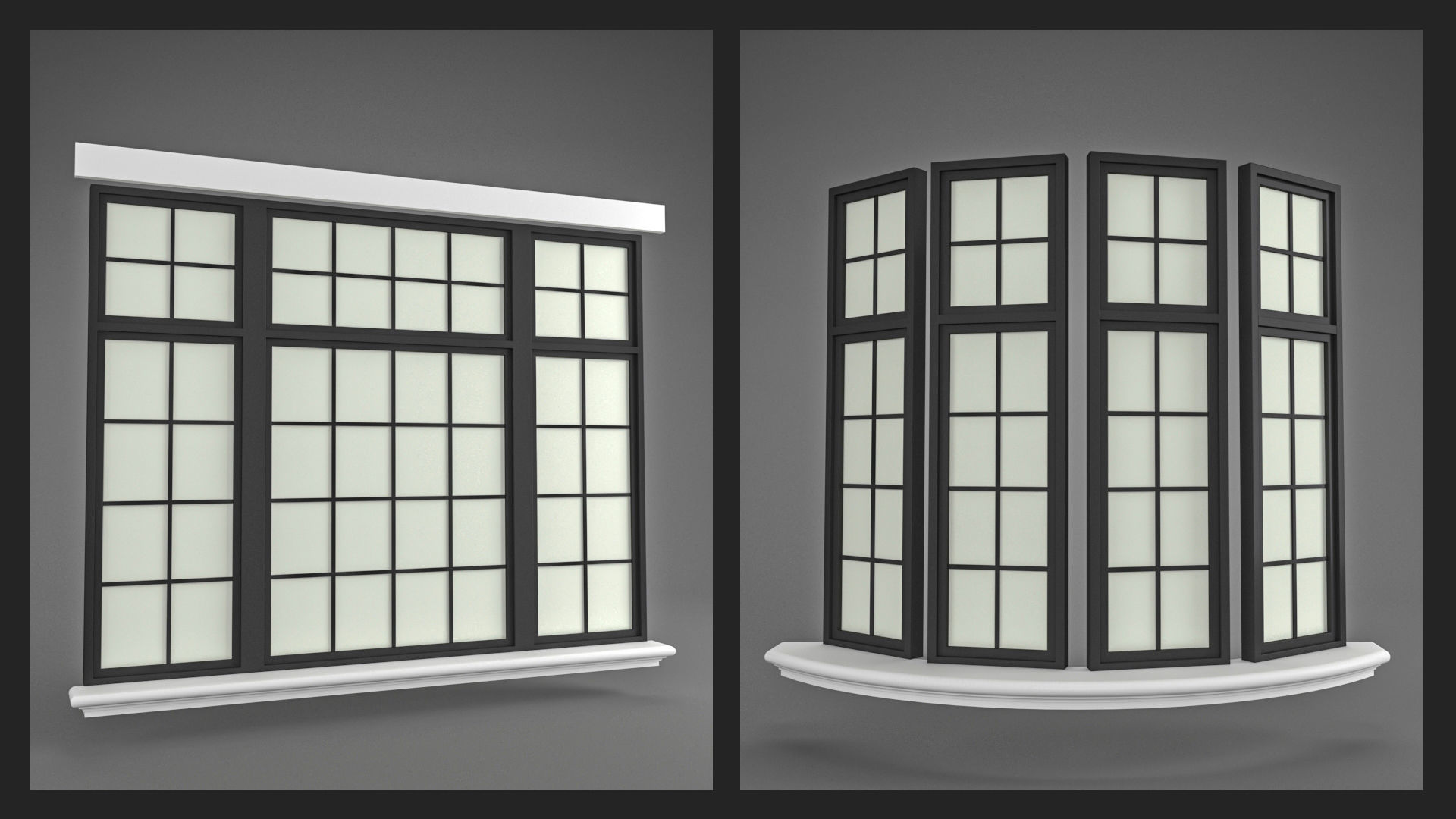 Classic Windows Set Low-poly 3D model_9