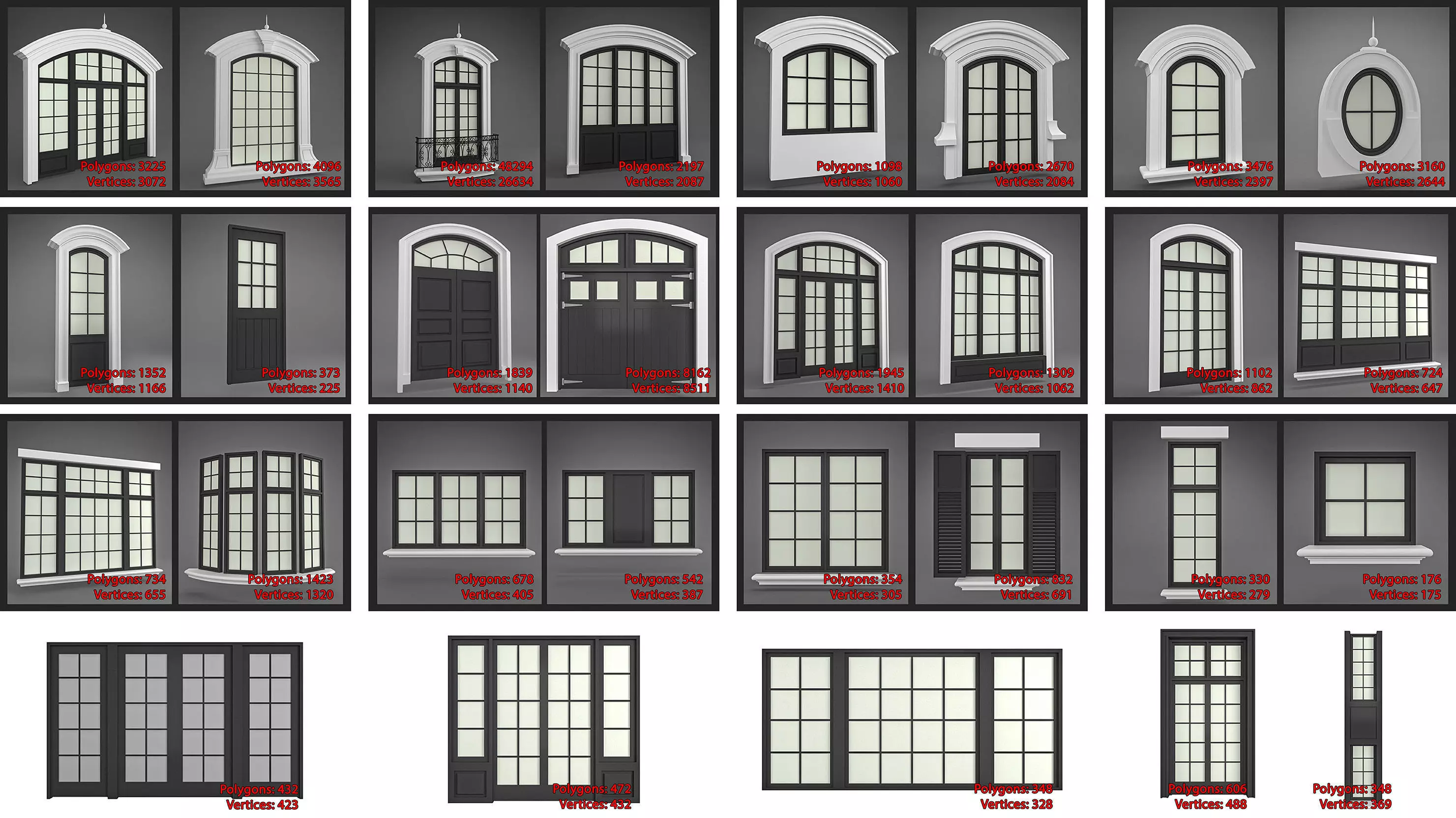 Classic Windows Set Low-poly 3D model_0