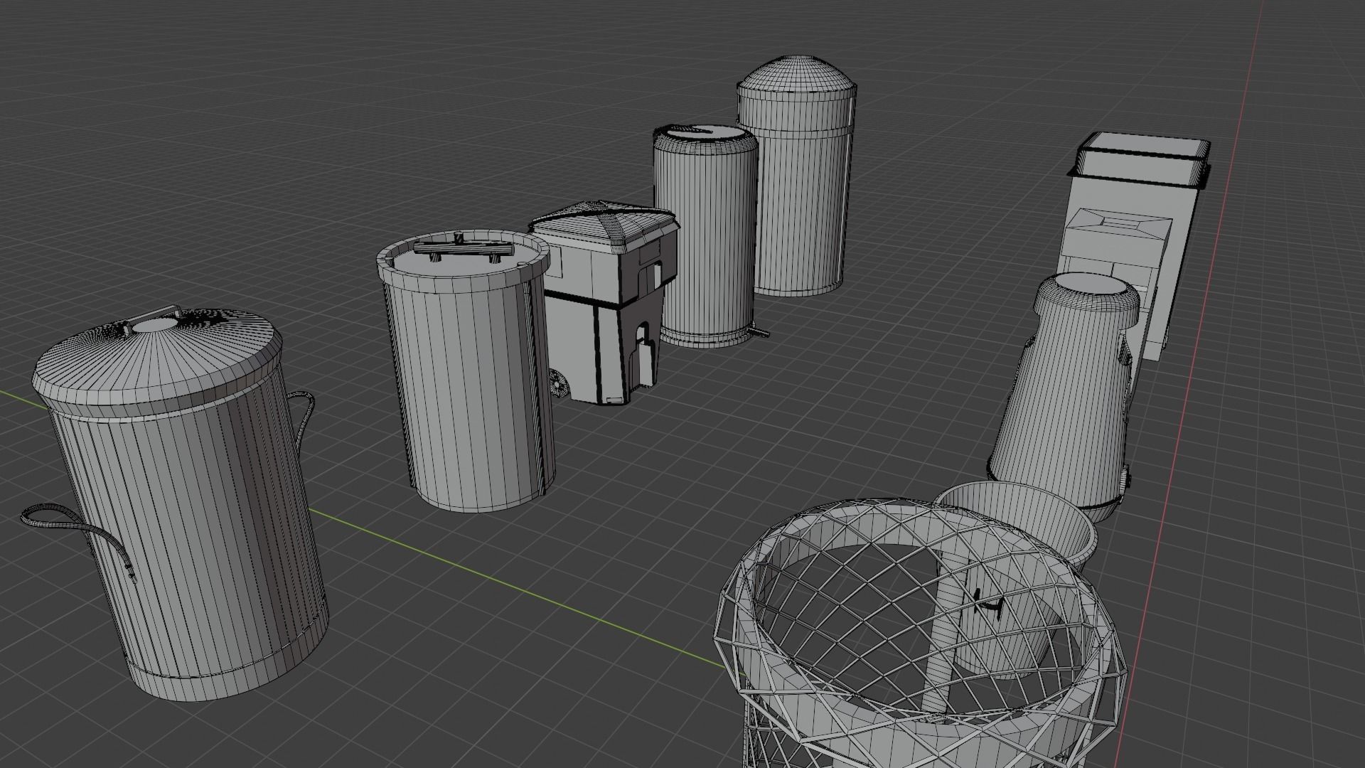 Trash bin pack 15 piece Low-poly 3D model_16