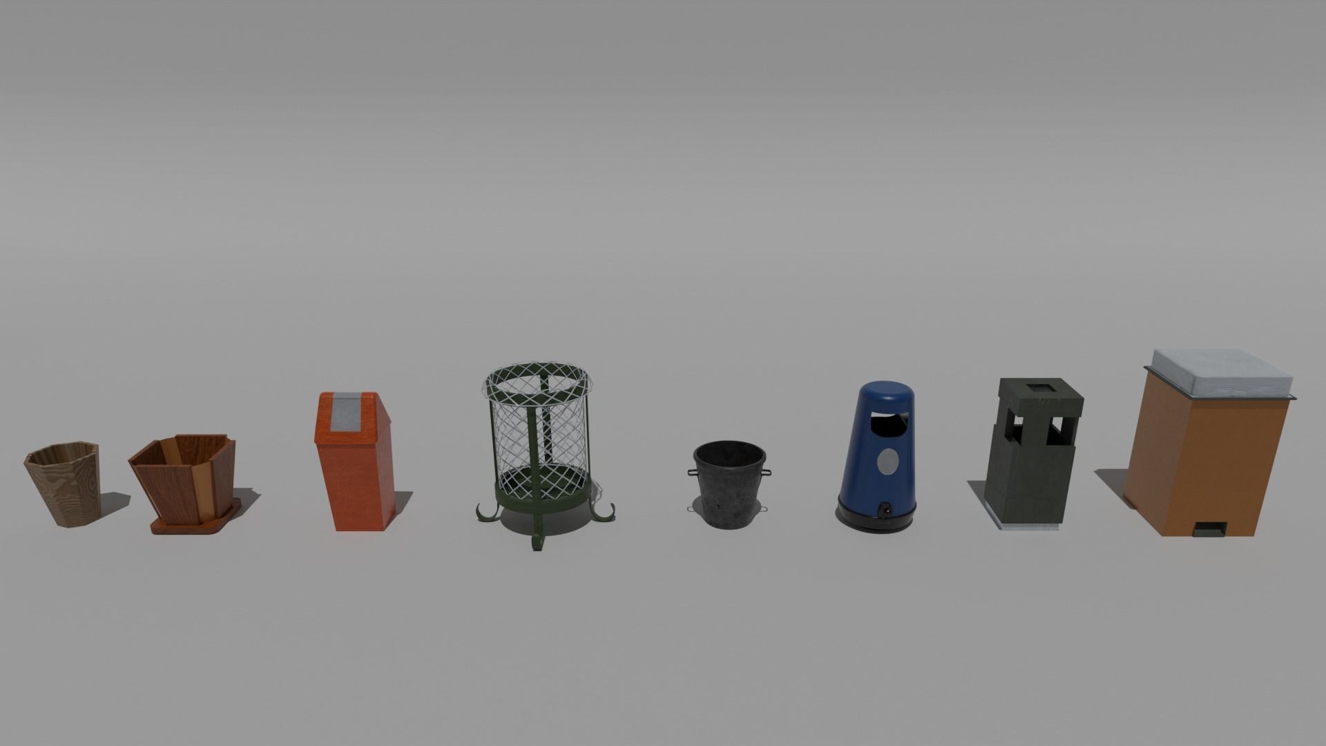 Trash bin pack 15 piece Low-poly 3D model_5