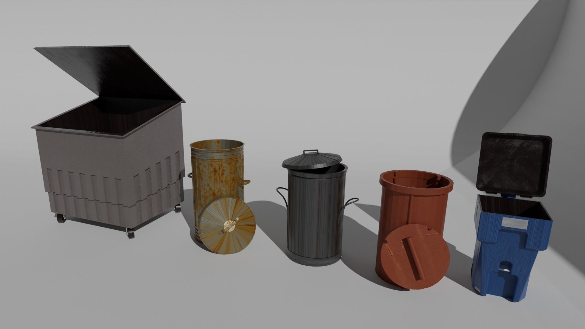 Trash bin pack 15 piece Low-poly 3D model_13