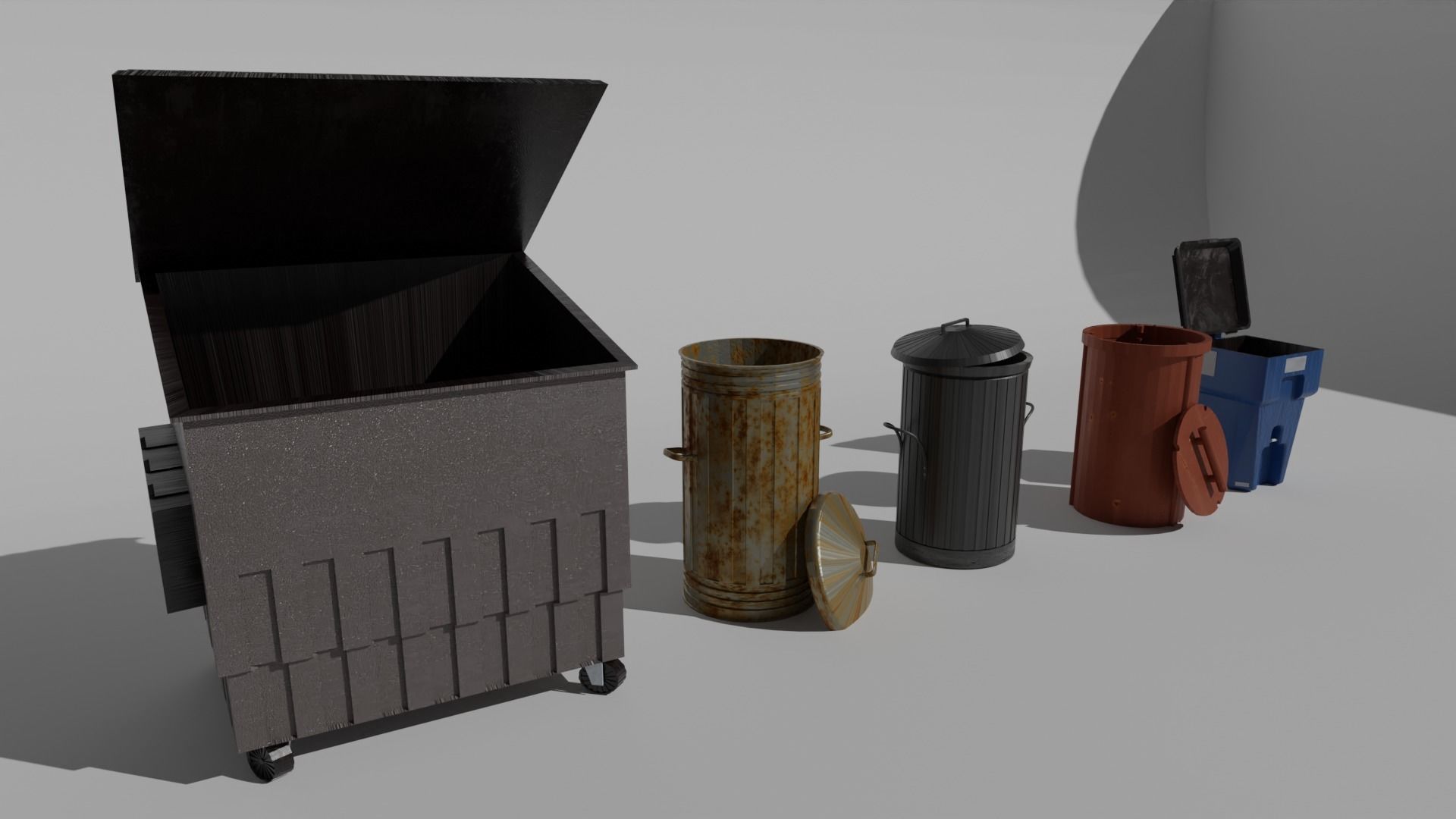 Trash bin pack 15 piece Low-poly 3D model_12