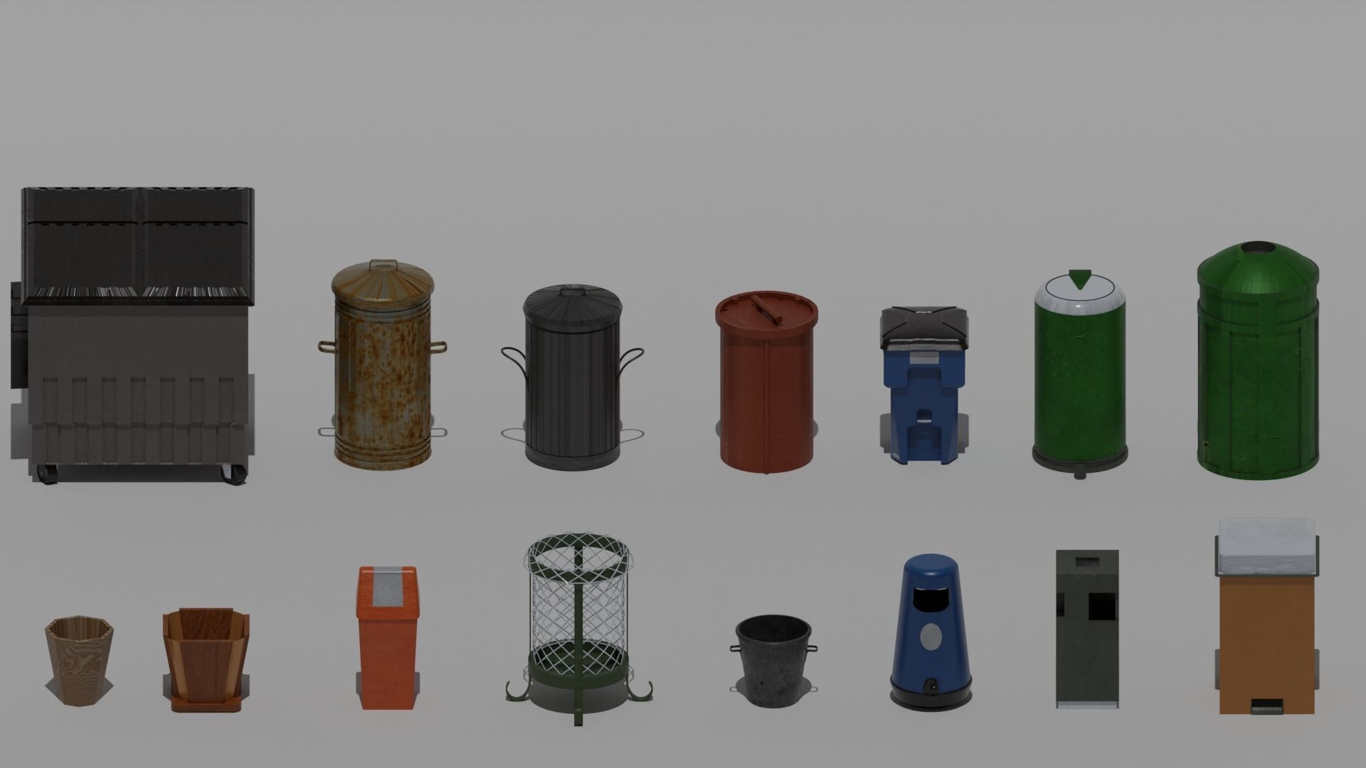 Trash bin pack 15 piece Low-poly 3D model_3