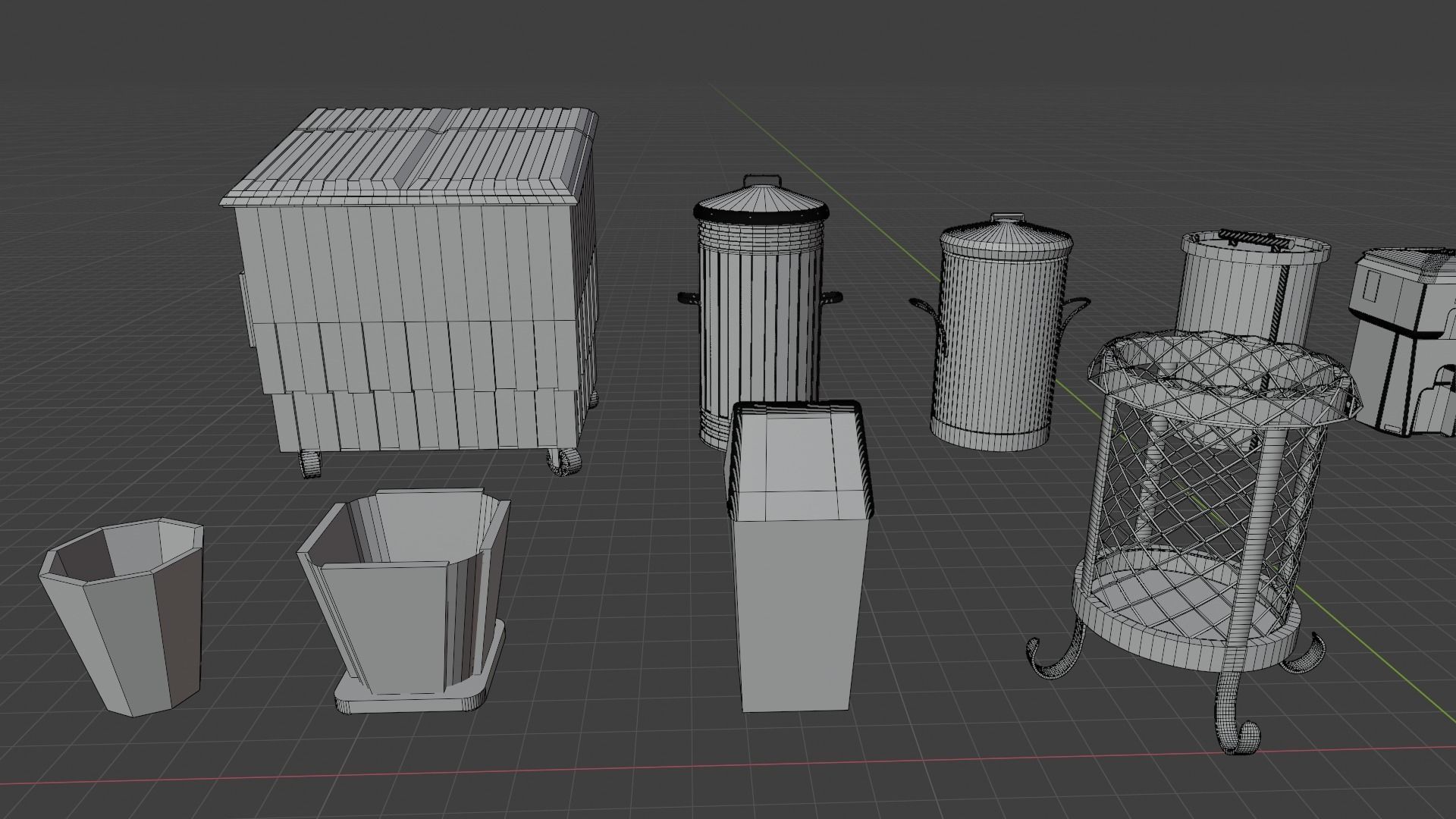 Trash bin pack 15 piece Low-poly 3D model_20