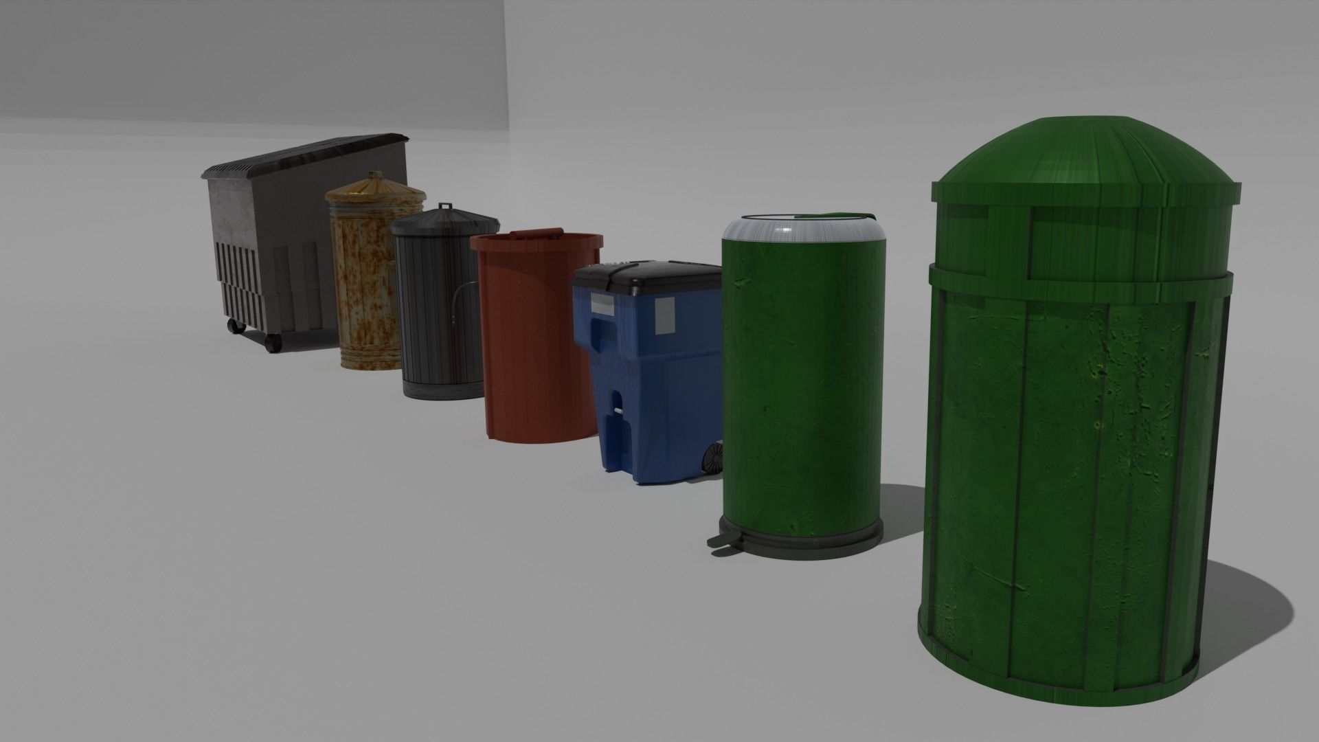 Trash bin pack 15 piece Low-poly 3D model_7