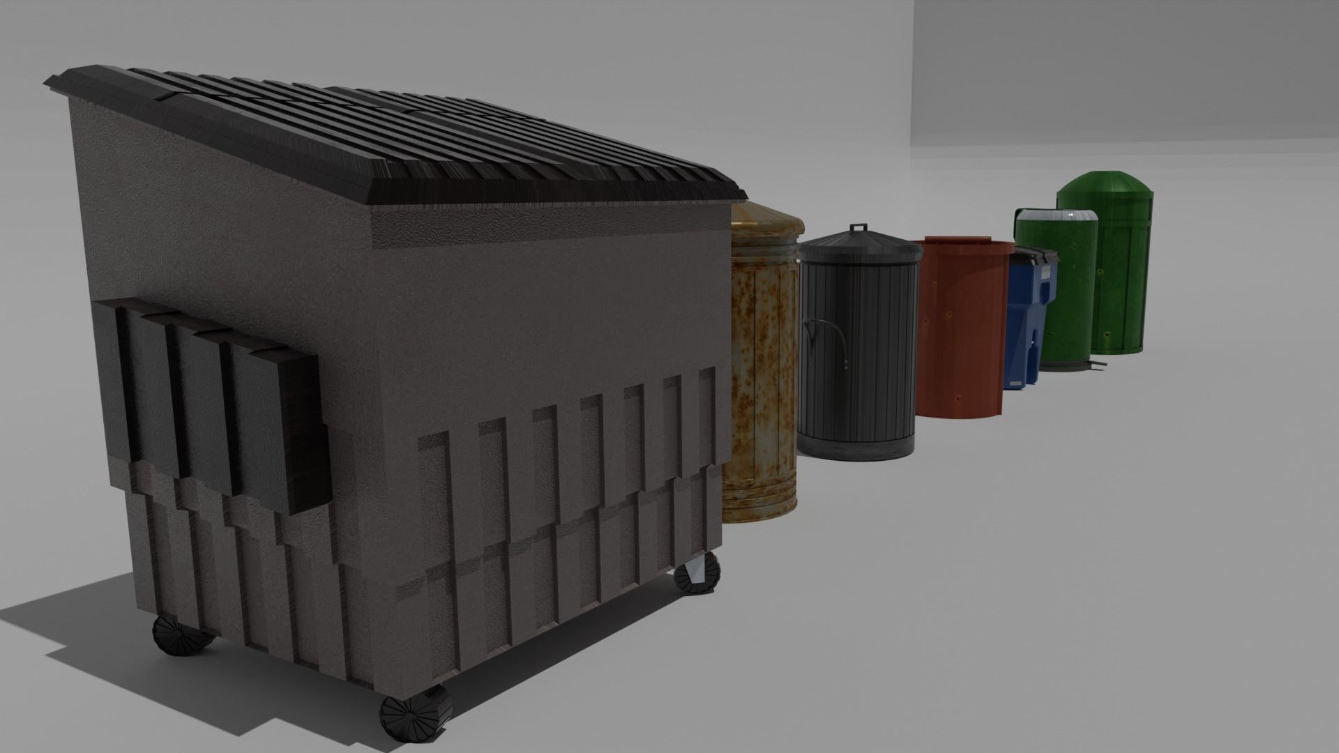 Trash bin pack 15 piece Low-poly 3D model_8