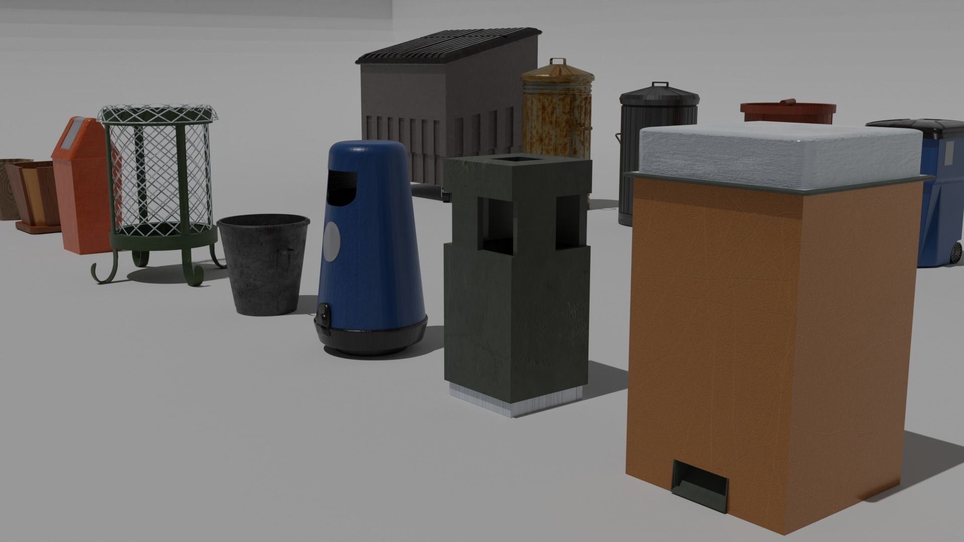 Trash bin pack 15 piece Low-poly 3D model_6