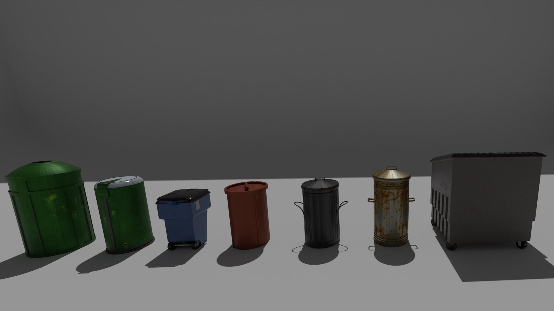 Trash bin pack 15 piece Low-poly 3D model_10