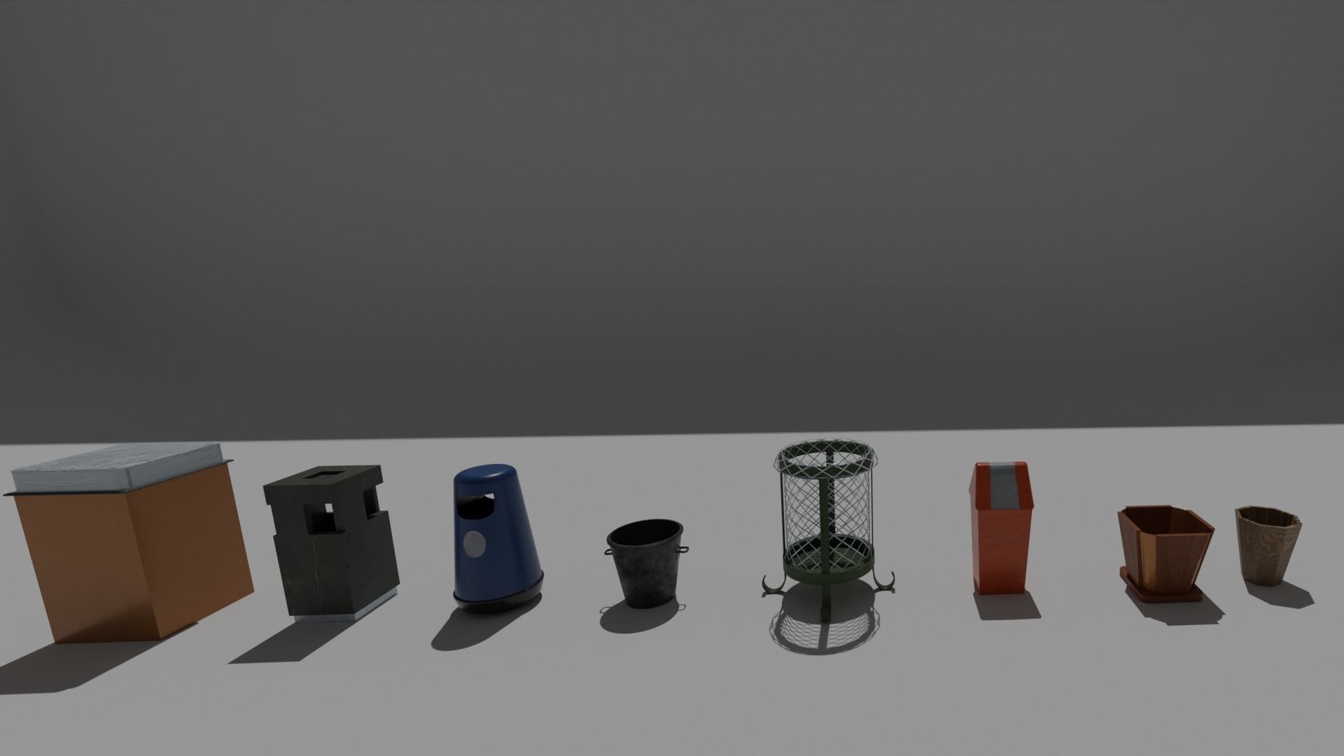 Trash bin pack 15 piece Low-poly 3D model_11