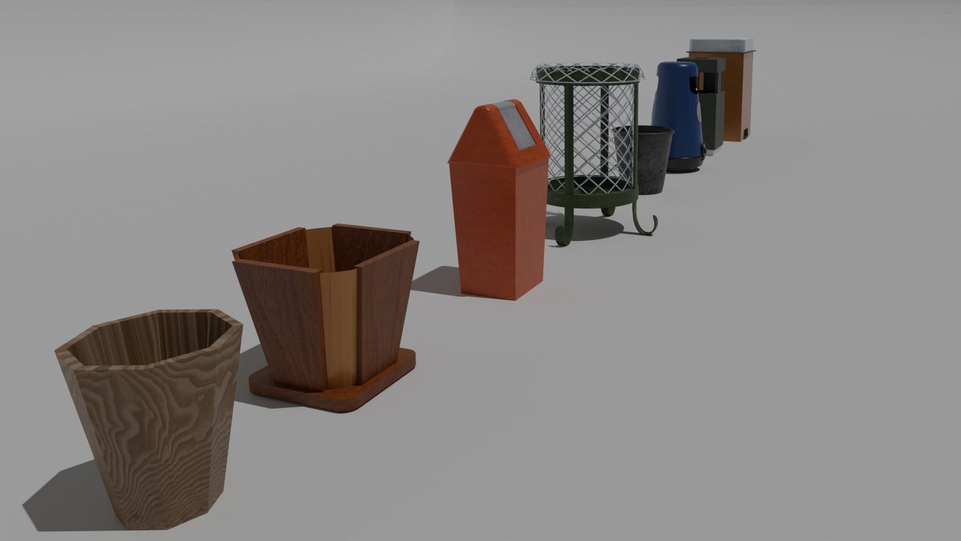 Trash bin pack 15 piece Low-poly 3D model_9
