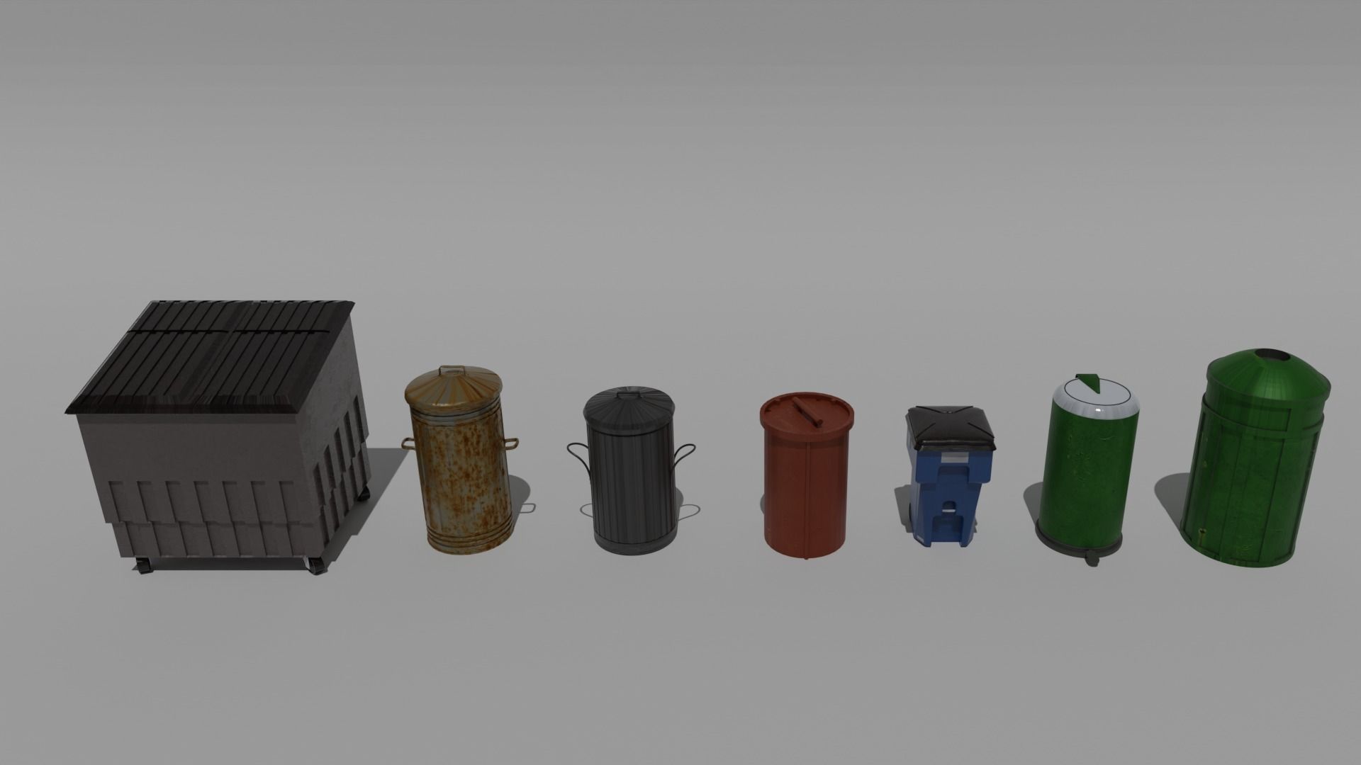 Trash bin pack 15 piece Low-poly 3D model_4