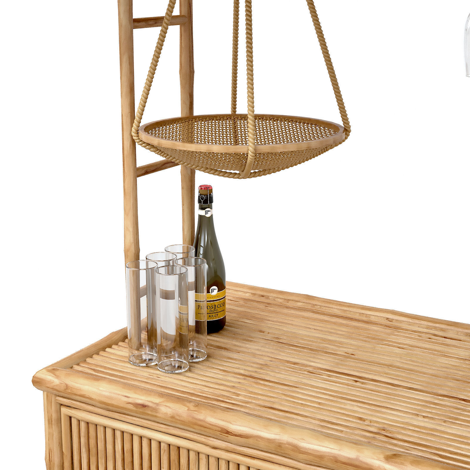 Beach Bamboo tiki bar with bottles and glasses 3D model_7