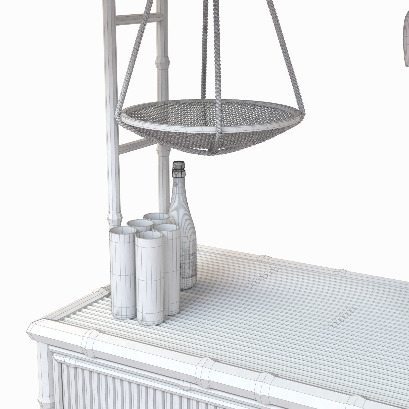 Beach Bamboo tiki bar with bottles and glasses 3D model_9