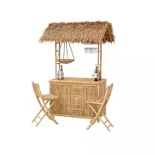 Beach Bamboo tiki bar with bottles and glasses 3D model