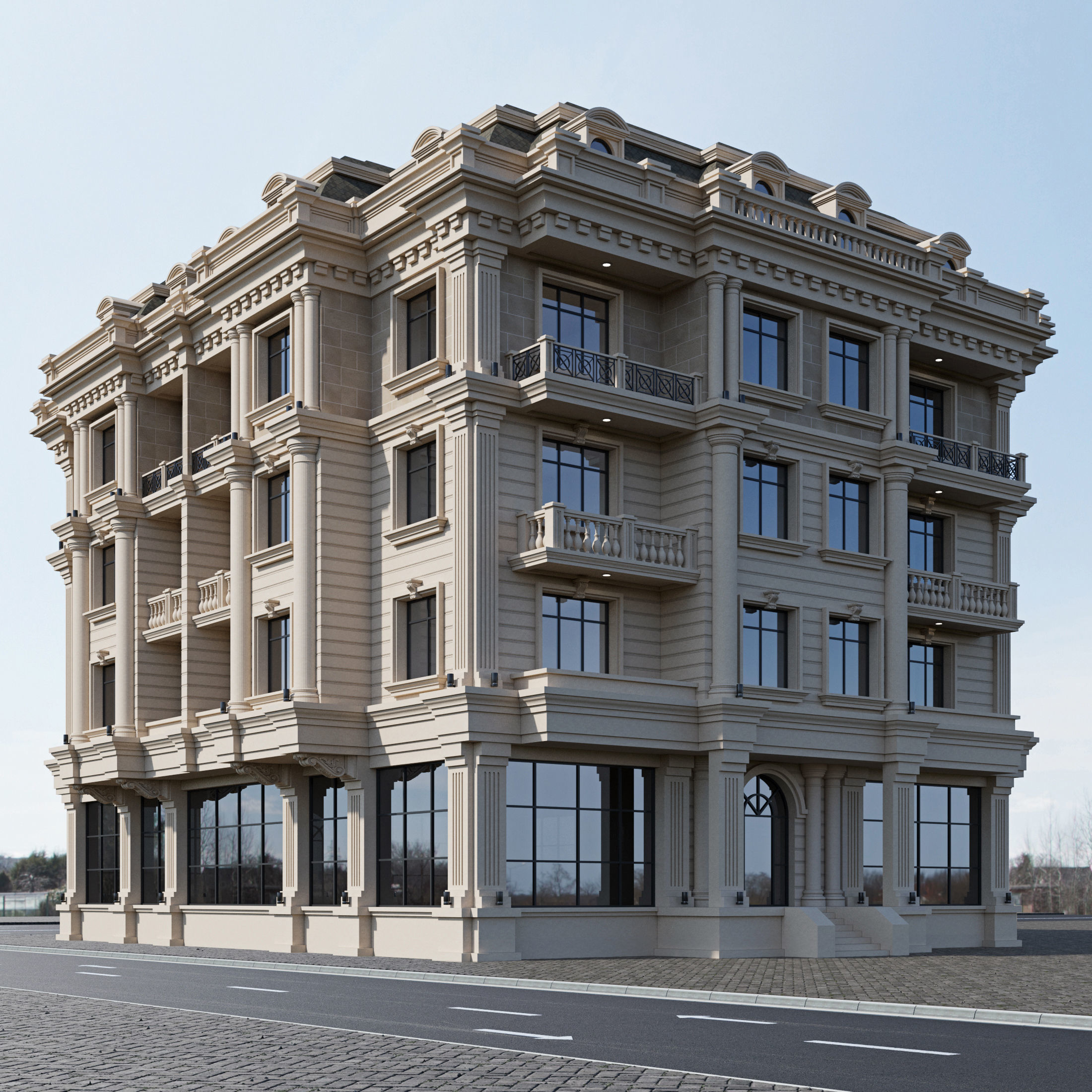 Classic residential building 15 3D model_1