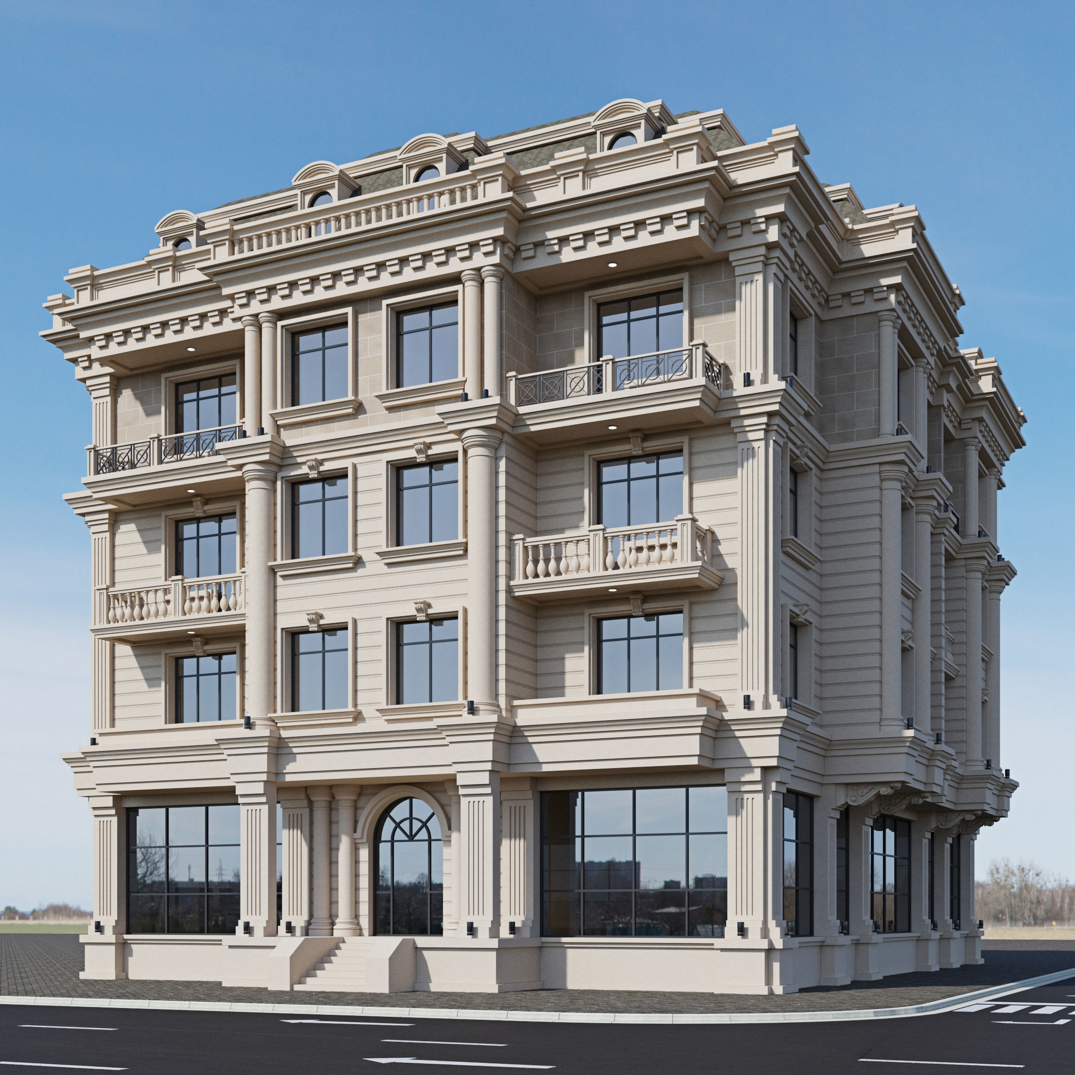 Classic residential building 15 3D model_3