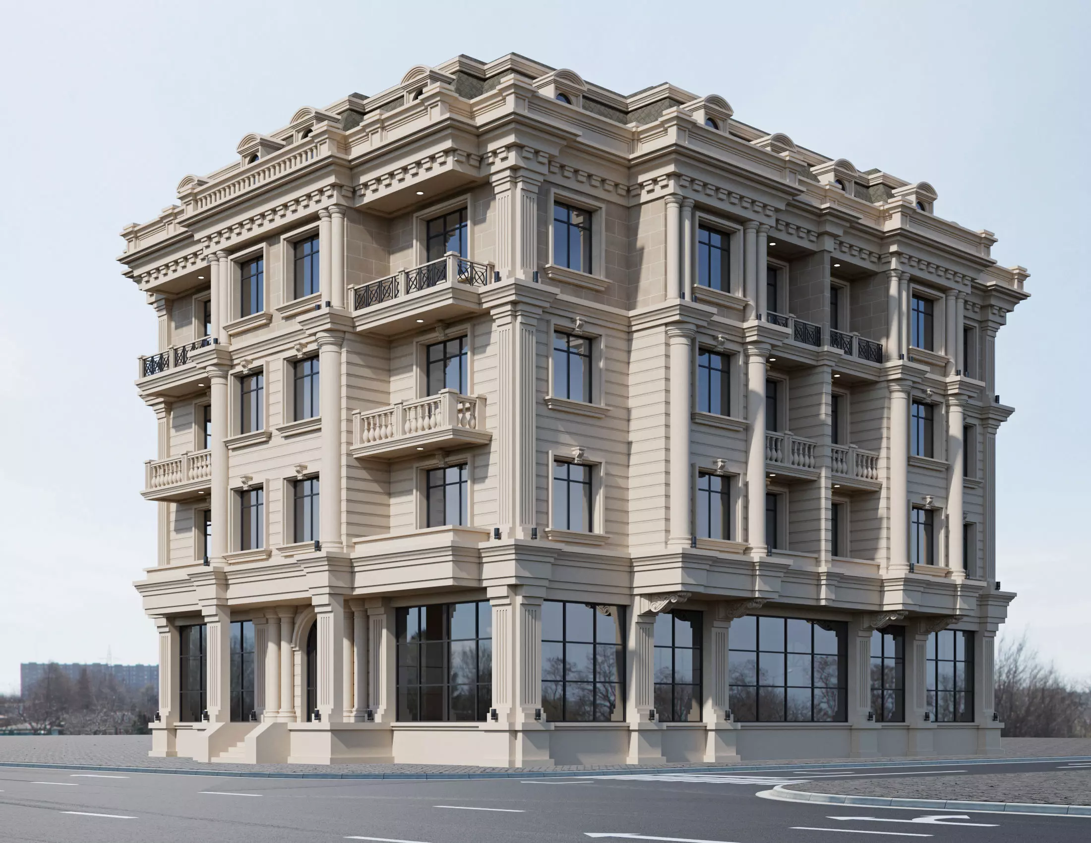 Classic residential building 15 3D model_0