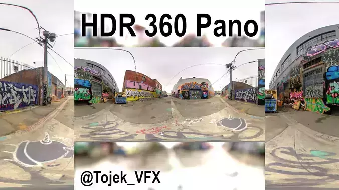 HDR 360 Panorama DTLA Graffiti Alley Cloudy 025