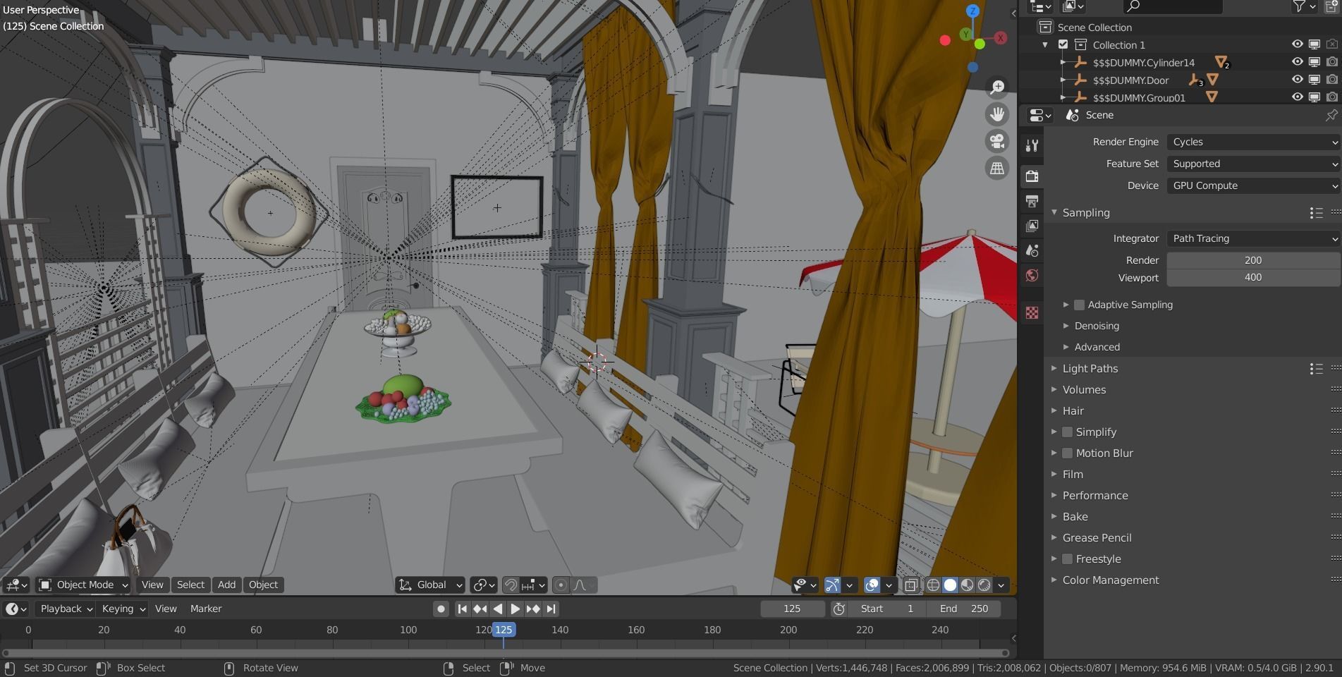 pergola house on beach with umbrella 3D model_1