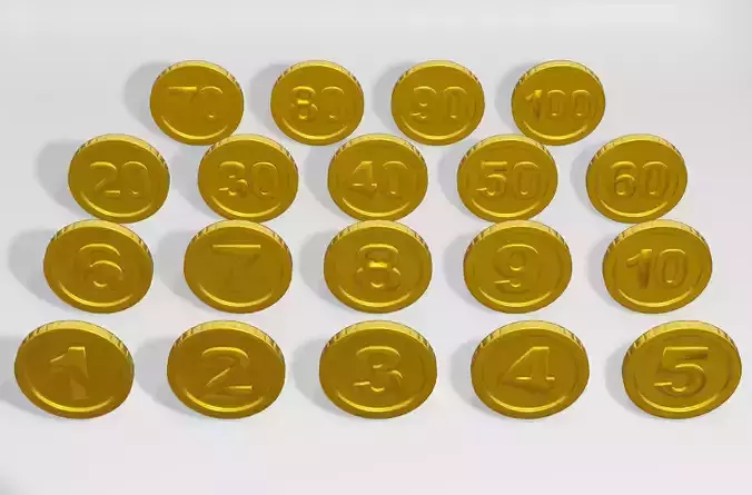 Numbered 3d gold coin model - PBR Low-poly 3D model
