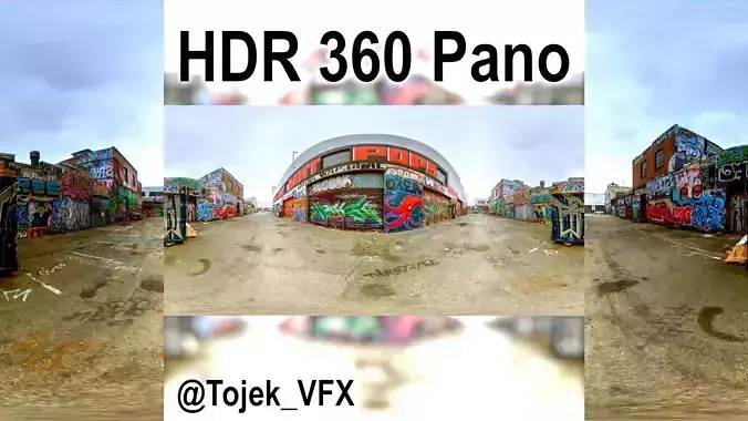 HDR 360 Panorama DTLA Graffiti Alley Cloudy 041