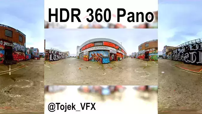 HDR 360 Panorama DTLA Graffiti Alley Cloudy 049