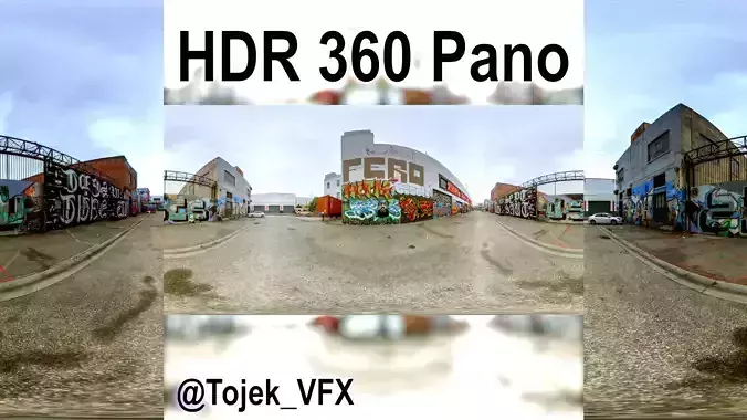 HDR 360 Panorama DTLA Graffiti Alley Cloudy 057