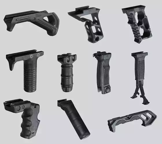 PBR Tactical Front Grips Pack 3D Model Collection
