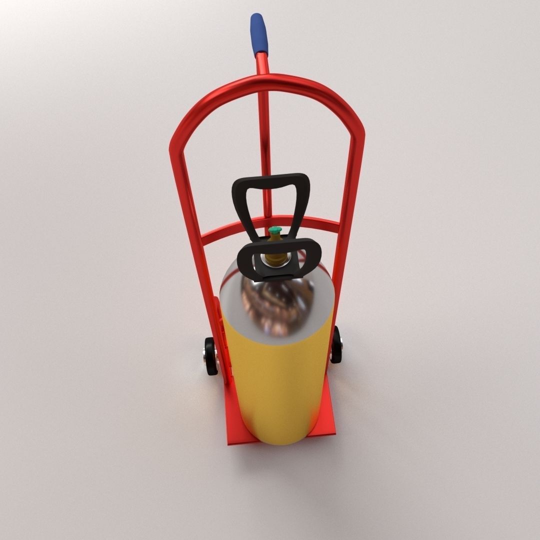 Gas Cylinder on Handtruck 3D model_1