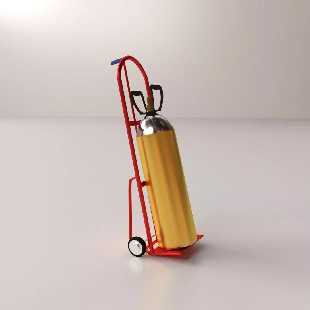 Gas Cylinder on Handtruck 3D model_0