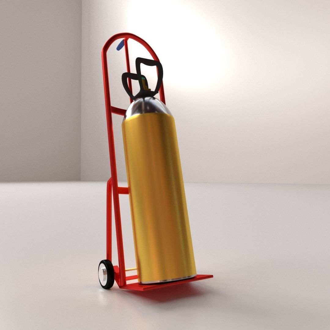 Gas Cylinder on Handtruck 3D model_2