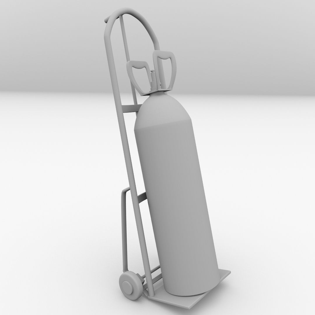 Gas Cylinder on Handtruck 3D model_3
