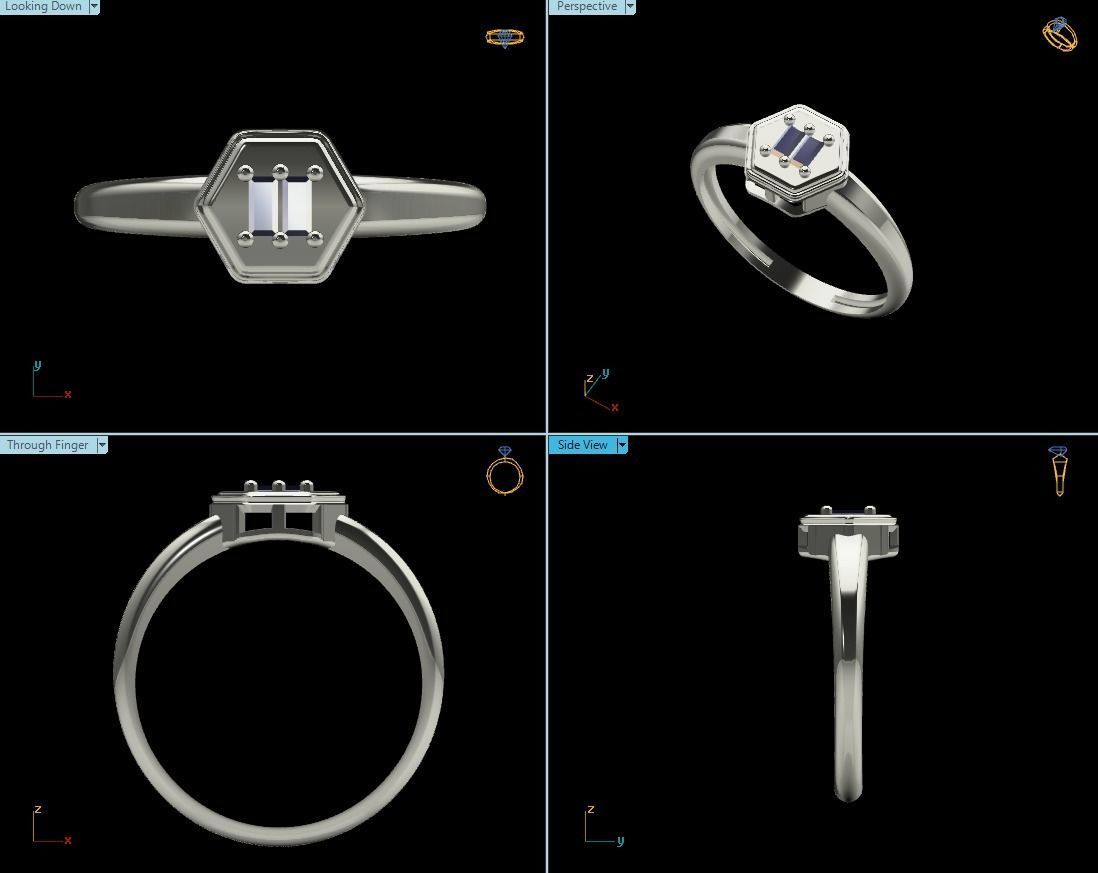 Baguette Diamond Ring  3D print model_2