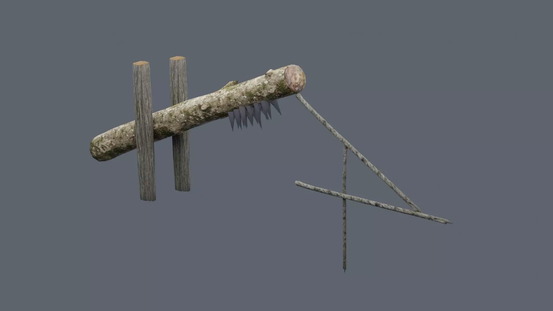 Low-Poly Trap tree branch with two sticks Low-poly 3D model_0