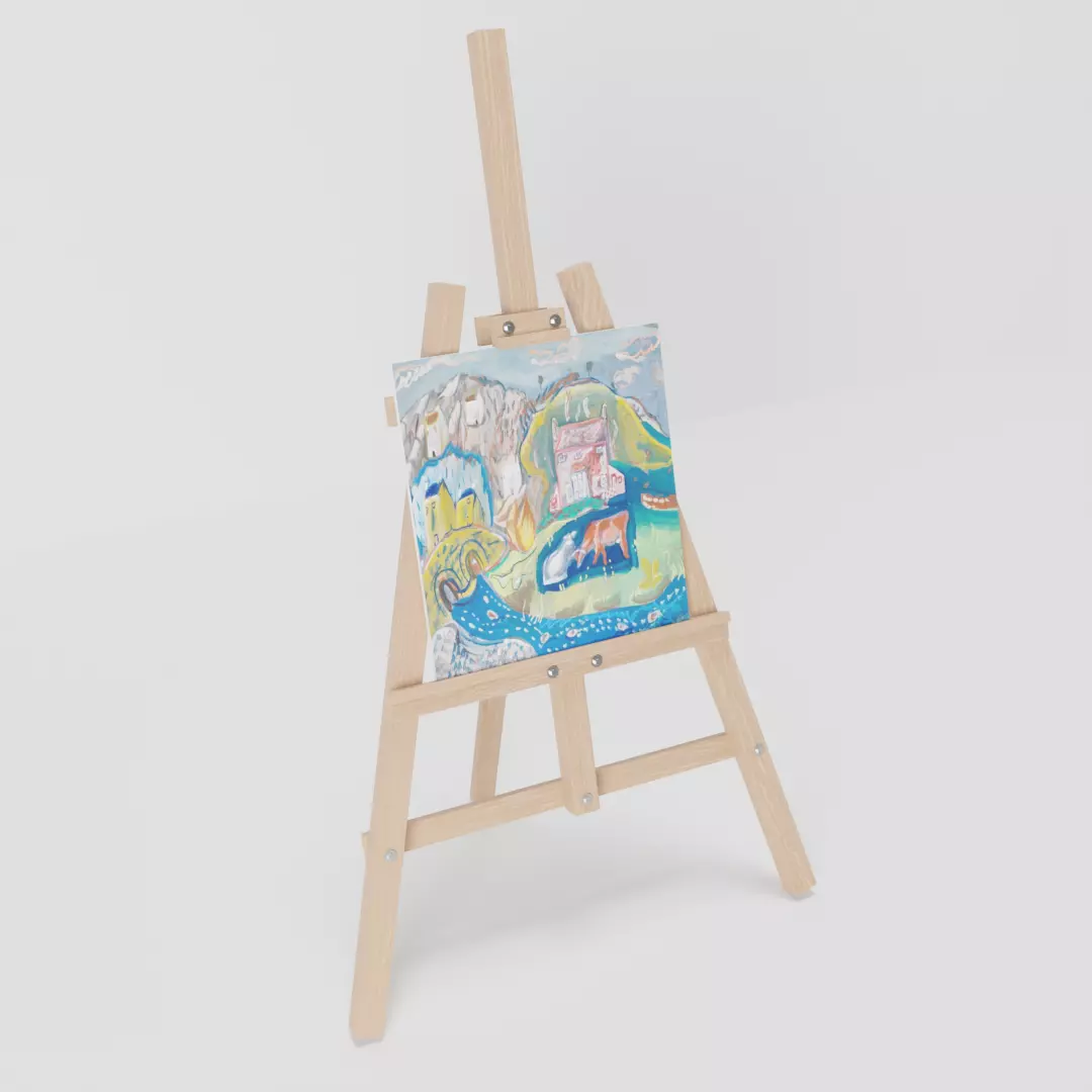 3D Easel with Canvas Free 3D model