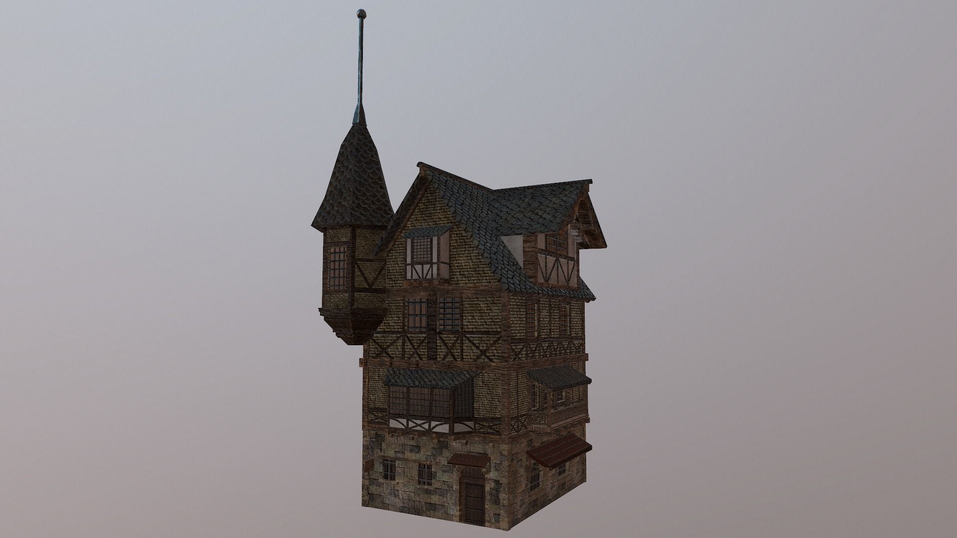 Low Poly Medieval House 3 Low-poly 3D model_13