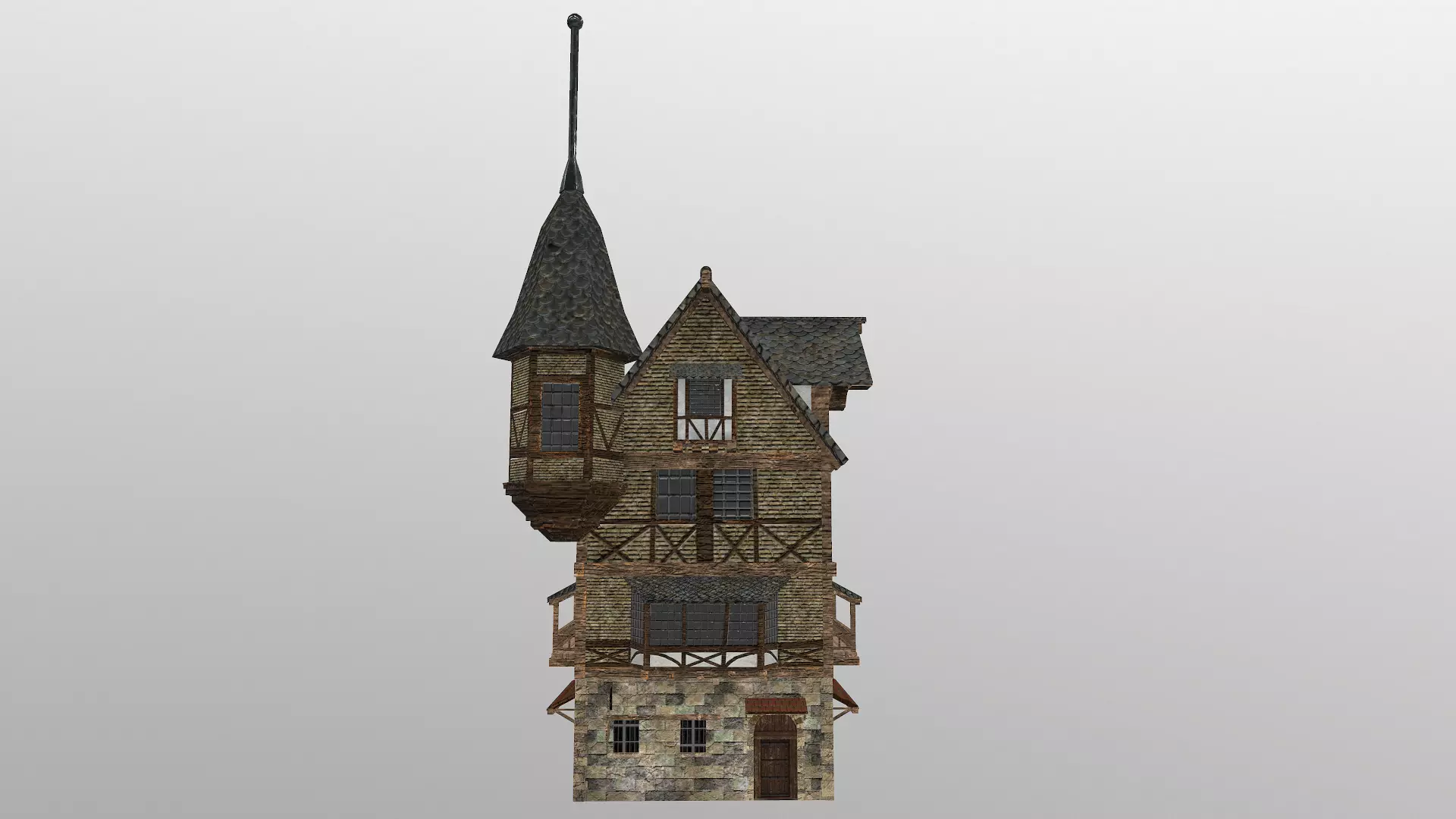 Low Poly Medieval House 3 Low-poly 3D model_0