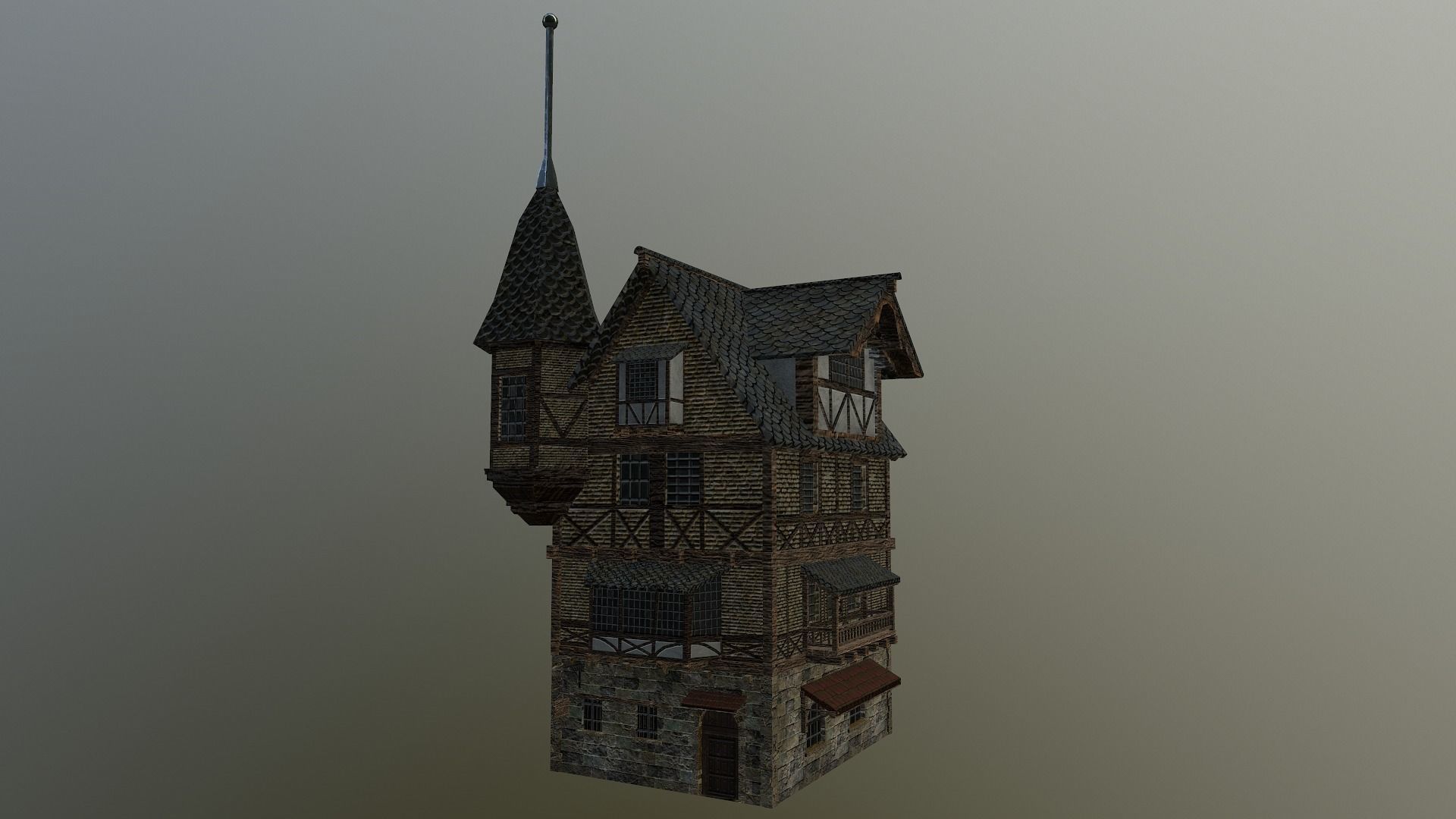 Low Poly Medieval House 3 Low-poly 3D model_15