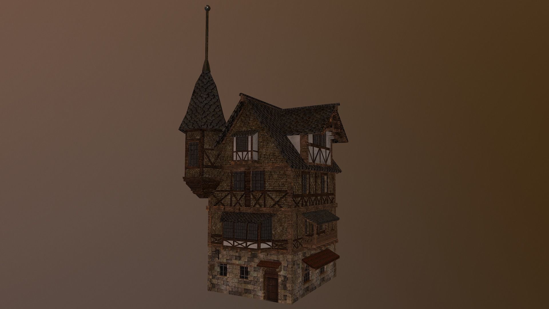 Low Poly Medieval House 3 Low-poly 3D model_11