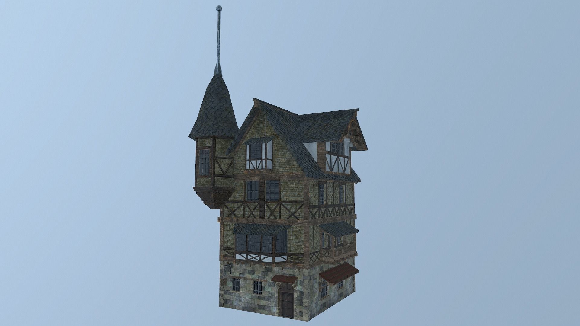 Low Poly Medieval House 3 Low-poly 3D model_12